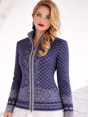 DALE of Norway Women's Solfrid Merino Wool Cardigan Sweater Fair Isle Blue S